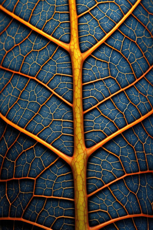 detailed macro shot of a leafs veins and pattern, created with generative aiの素材