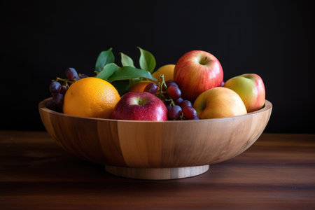 simple fruit arrangement in wooden bowl, created with generative aiの素材