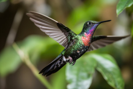 hummingbird fluttering and hovering in mid-air, testing its wings, created with generative aiの素材