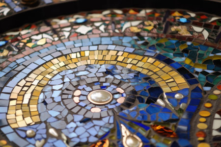 close-up of mosaic and stained glass artwork, with intricate details visible, created with generative aiの素材