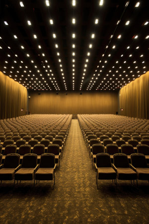 empty auditorium with rows of seats before event starts, created with generative aiの素材
