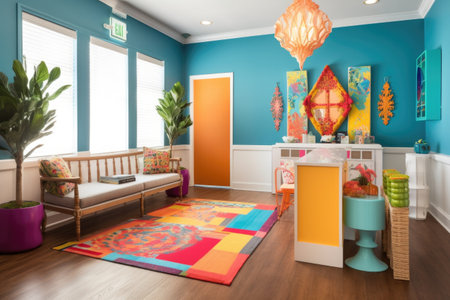 warmly lit room, filled with soft pastel accents and floral details, created with generative aiの素材