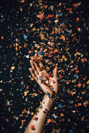 handful of confetti captured mid-air as its thrown, created with generative aiの素材