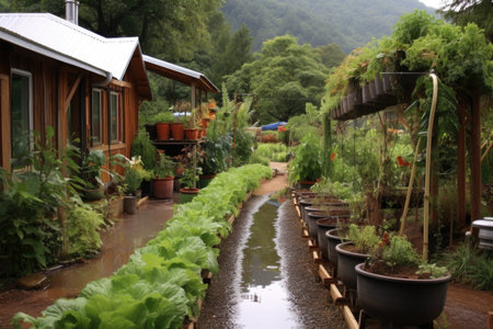 rainwater collection system at an organic farm, created with generative aiの素材