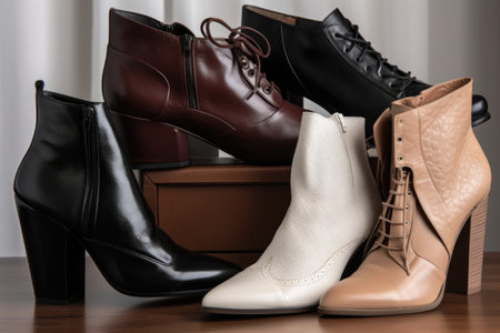 stack of stylish womens shoes, including heels, flats, and boots, created with generative aiの素材