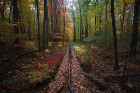 threestraight lines of different colors showing the way through dense forest, created with generative aiの素材