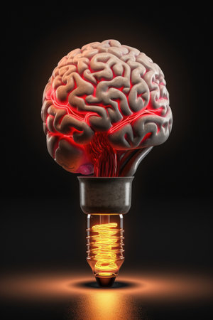 brain and lightbulb, representing creativity, created with generative aiの素材