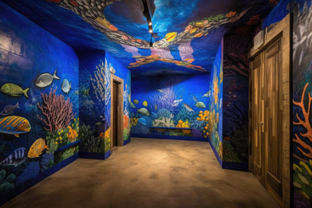 murals of underwater scenes, with colorful fish and coral, created with generative aiの素材