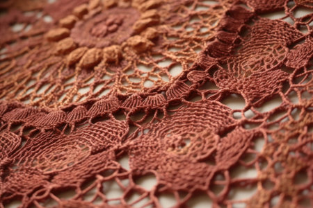 close-up of intricate crocheted fabric, with the stitches visible, created with generative aiの素材
