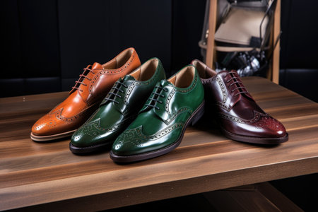 elegant shoes collection with a mix of classic and contemporary styles from different brands, created with generative aiの素材