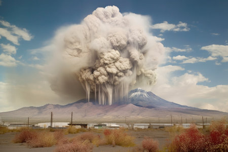 time-lapse of volcanic eruption and ash plume dispersal, created with generative aiの素材