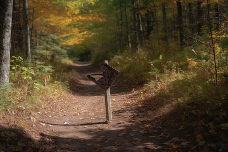 trail marker with arrow pointing in the direction of the trail, created with generative aiの素材