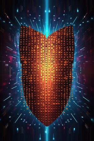 binary code with a shield overlay, created with generative aiの素材