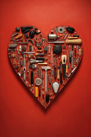 dads hobby tools arranged in heart shape, created with generative aiの素材