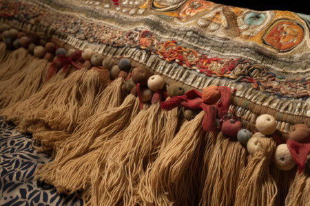 textured fabric with intricate weaving, fringes, and braids, created with generative aiの素材