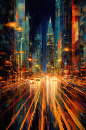 blurred motion of city lights at night, created with generative aiの素材