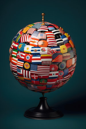 assorted flags of various countries on a globe, created with generative aiの素材