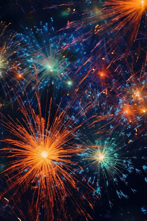 close-up of sparklers illuminating the night on independence day, created with generative aiの素材