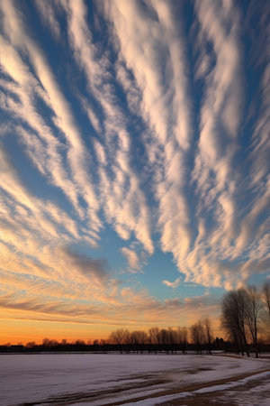 wispy cirrus clouds high in the atmosphere, created with generative aiの素材