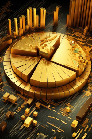 golden financial bar graphs and pie charts, created with generative aiの素材