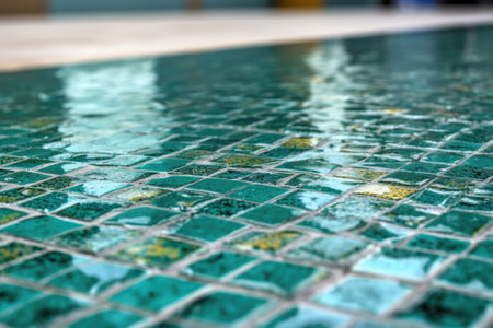 close-up of wet and sparkly poolside tile, created with generative aiの素材