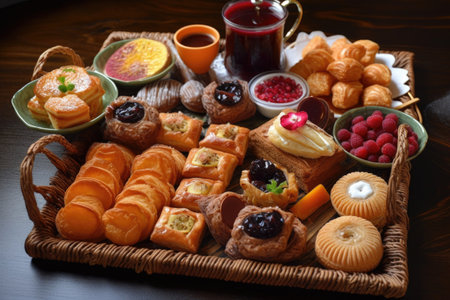 a platter of pastries and sweets, each one more delicious than the last, created with generative aiの素材