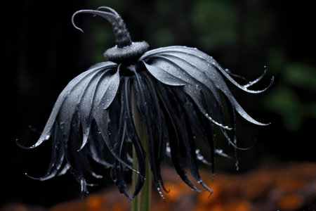 elegant black bat orchid with long petals, created with generative aiの素材