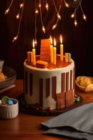 a fathers day cake with candles and decorations, created with generative aiの素材