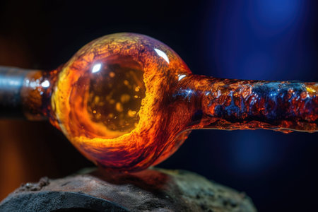 close-up of molten glass on blowpipe, created with generative aiの素材