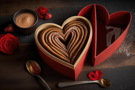 heart-shaped churros in a heart-shaped box, perfect for valentines day, created with generative aiの素材