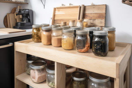 zero-waste kitchen, with composting bin and jars for storing leftovers, created with generative aiの素材