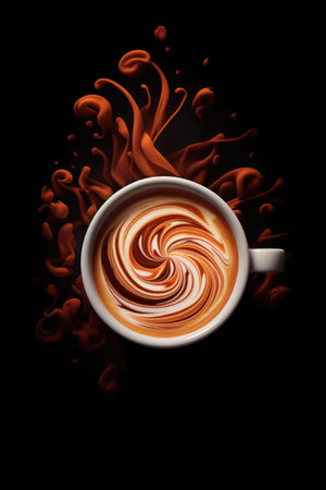 steaming cup of coffee with latte art design, created with generative aiの素材