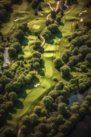 top view of a well-maintained golf course, created with generative aiの素材