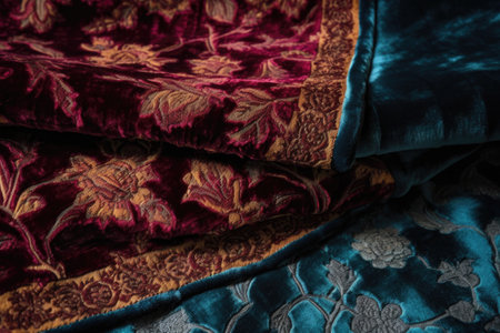 close-up of velvet fabric with intricate textures and patterns, created with generative aiの素材