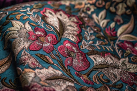 close-up of fabric texture with intricate and beautiful designs, created with generative aiの素材