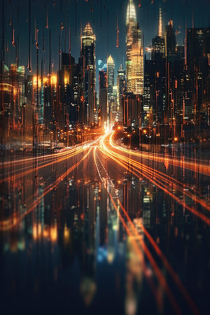 blurred city lights creating a bokeh effect at night, created with generative aiの素材