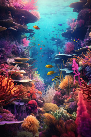 vibrant underwater coral reef scene, created with generative aiの素材