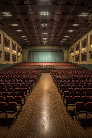 empty auditorium with rows of seats and stage, created with generative aiの素材