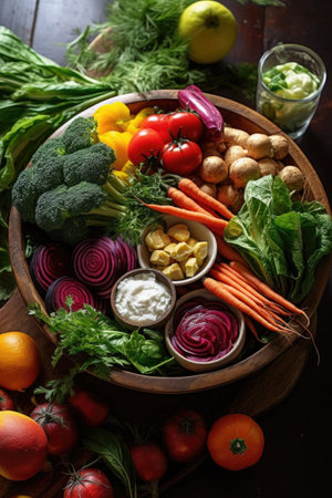 bowl of vibrant, healthy salad ingredients, created with generative aiの素材