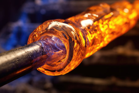 close-up of molten glass on a blowpipe, created with generative aiの素材