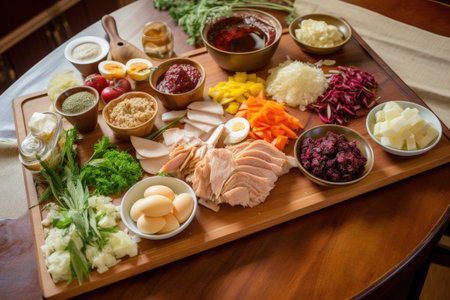 a platter of deconstructed recipe ingredients, ready to be mixed and matched into new delicious meal combinations, created with generative aiの素材