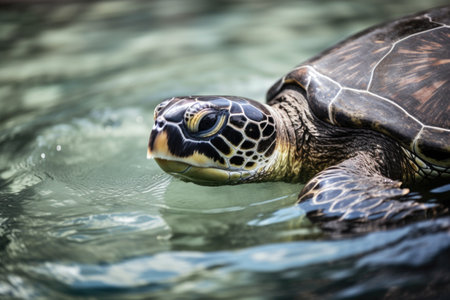 sea turtle swimming with its head above the water, looking for prey, created with generative aiの素材