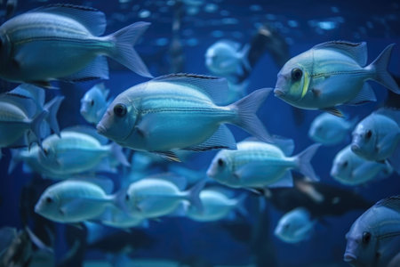 tropical fish swimming in school, their movements synchronized, created with generative aiの素材