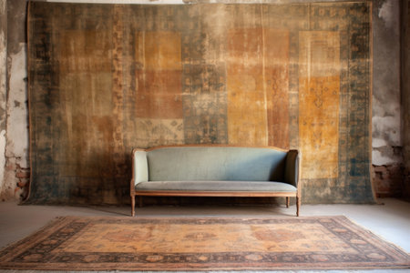 antique rug with fading colors and distressed look, created with generative aiの素材