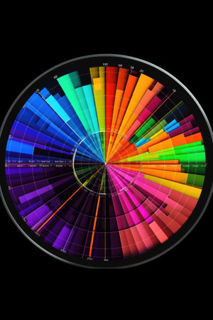 colorful pie chart on a digital tablet screen, created with generative aiの素材