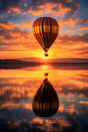 hot air balloon filling up against a sunrise sky, created with generative aiの素材