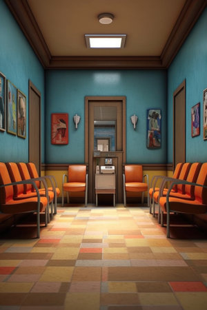 empty waiting room with chairs and magazines, created with generative aiの素材
