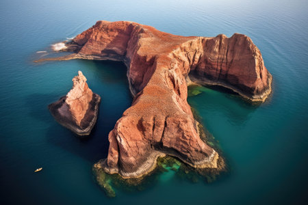 aerial view of a volcanic archipelago formation, created with generative aiの素材