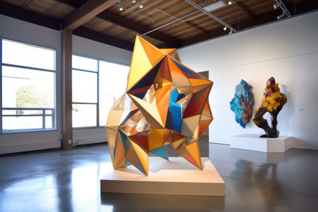 abstract geometric sculpture in an open gallery, created with generative aiの素材
