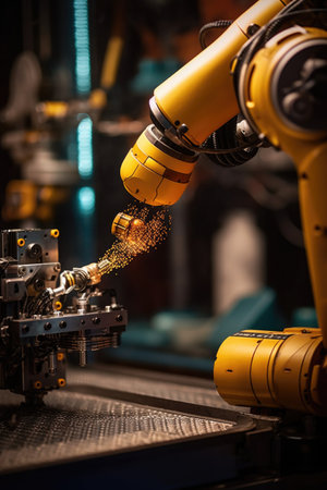 close-up of robotic arm performing precision task, created with generative aiの素材